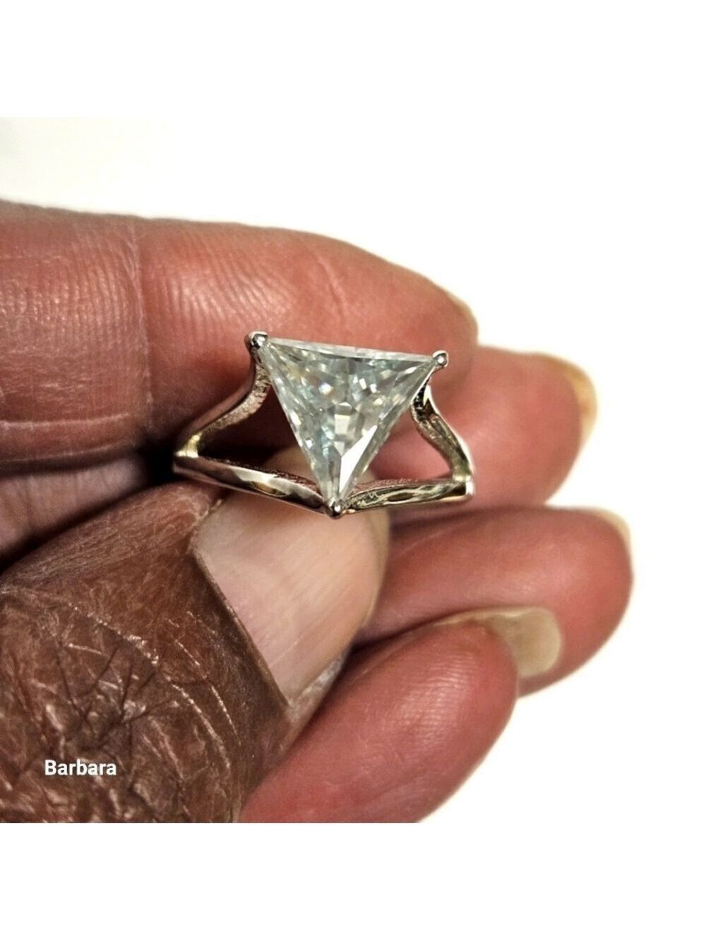 Silver-tone Split Shank Band Triangle CZ Ring, Size 7.25